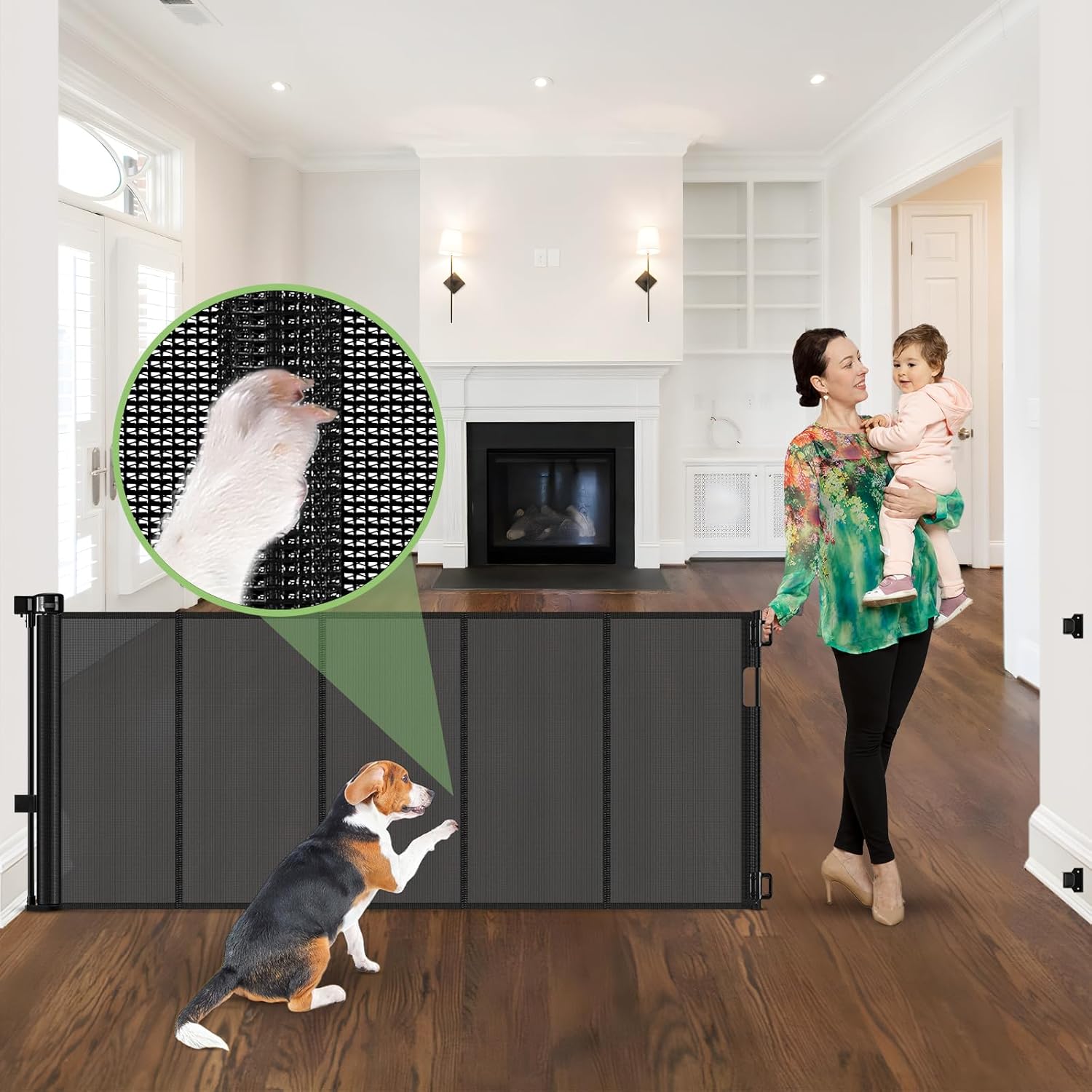 Best Retractable Baby Gates for Wide Openings (That Don't Ruin Your Home's Look) Retractable baby gate for wide opening in open concept living room