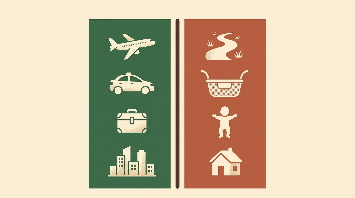 Doona vs Chicco Bravo graphic: travel and city use on the left, everyday walking and long-term family use on the right