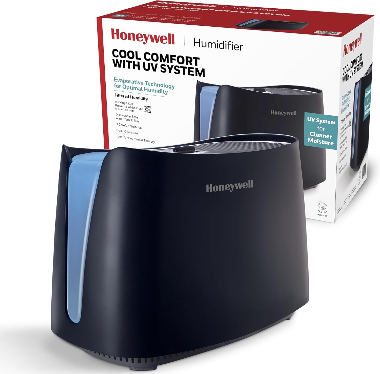 Honeywell Cool Moisture Humidifier with packaging behind it